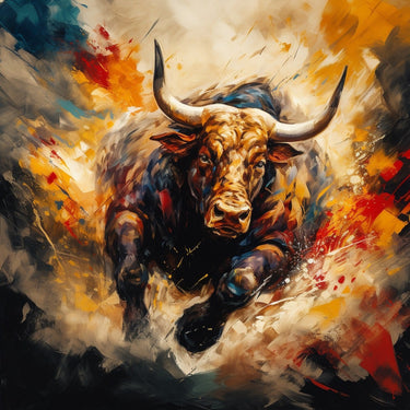 Tableau Abstrait Taureau Peint Main